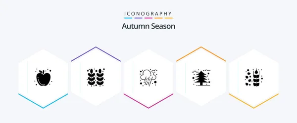 Autumn Glyph Icon Pack Including Cereals Cold Wheat Leaf Autumn — 图库矢量图片