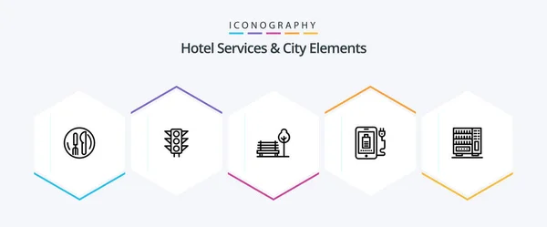 Hotel Services City Elements Line Icon Pack Including Interior Plug — Stok Vektör