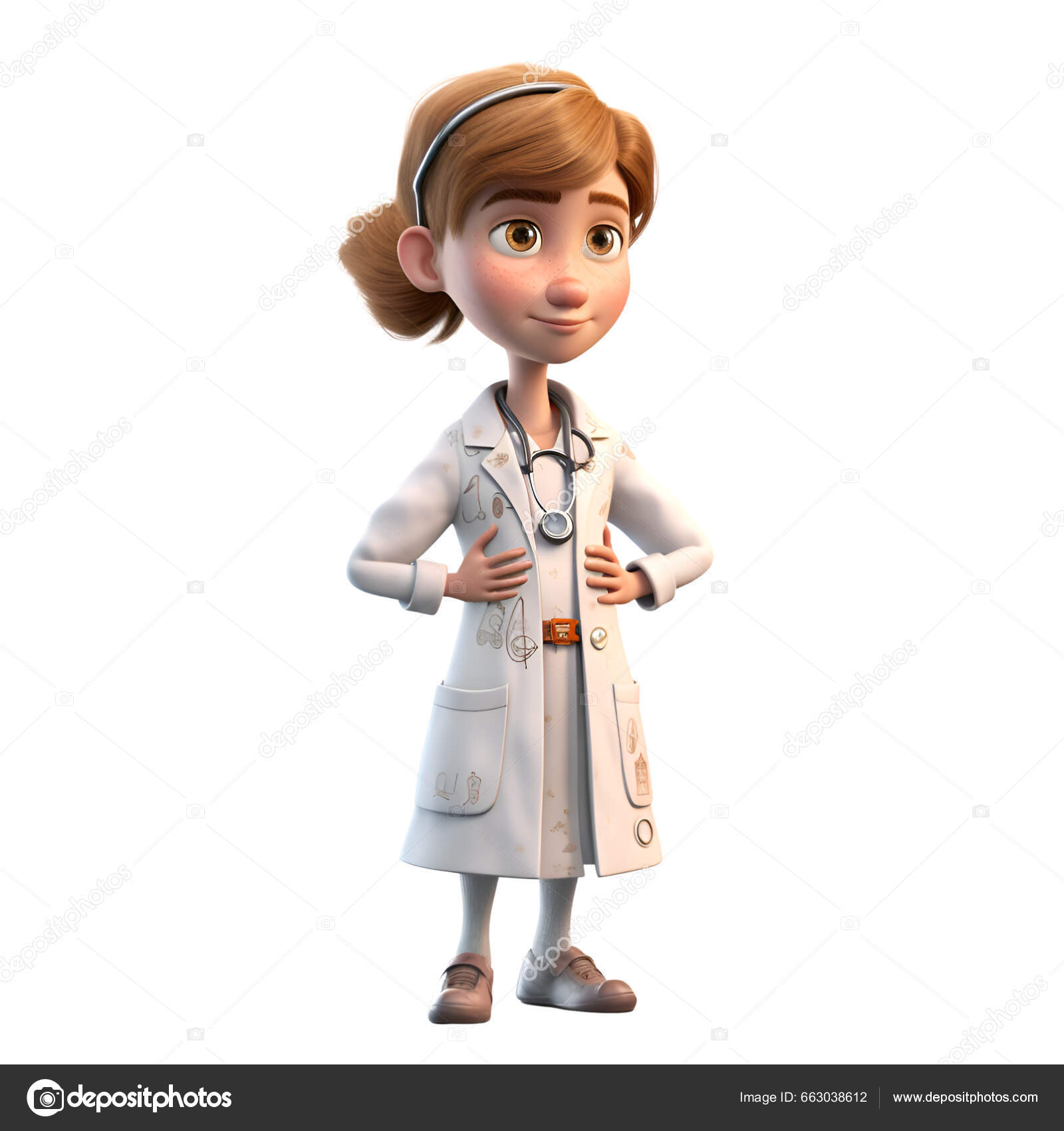 3d Render, Personagem De Desenho Animado Médico Usa Óculos Mostra