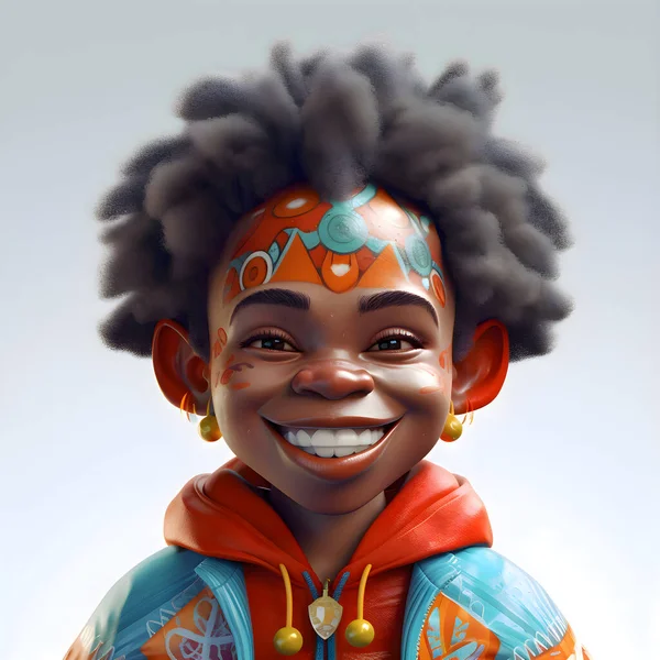 非洲裔美国男孩 有着非洲式的发型和五颜六色的衣服 3D渲染 — 图库照片