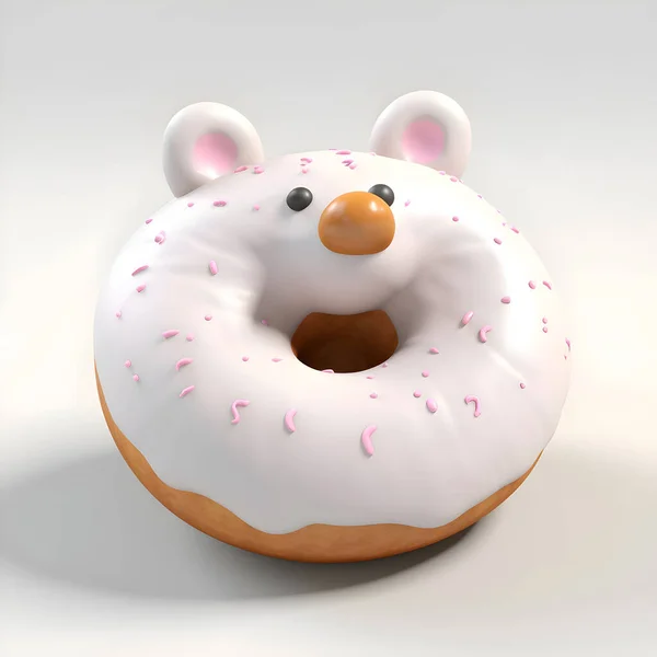 Donut Con Una Cara Divertida Sobre Fondo Blanco Renderizado — Foto de Stock