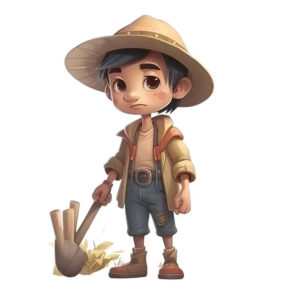 Illustration Boy Wearing Safari Outfit Shovel — Stock Photo, Image