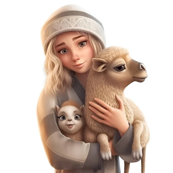 Nativity Scene Mary Baby Jesus Sheep Isolated White Background — Stock Photo, Image