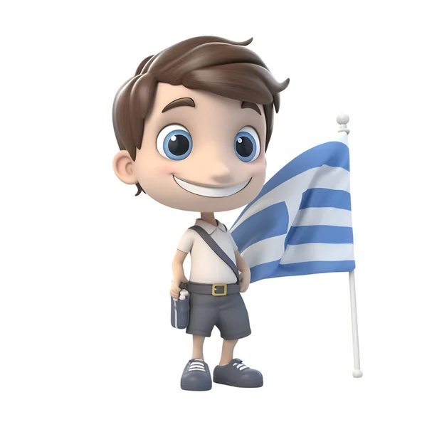 Render Little Boy Com Bandeira Grécia Fundo Branco — Fotografia de Stock