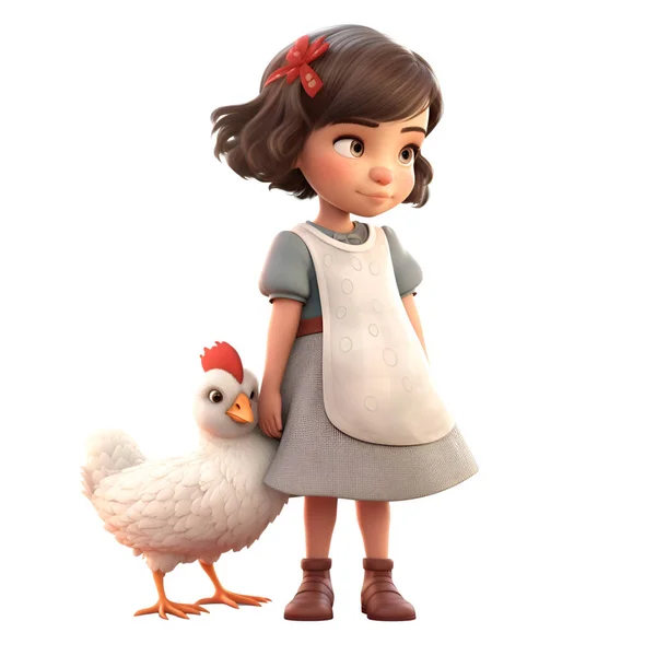 Little Girl Chicken White Background Rendering — Stock Photo, Image