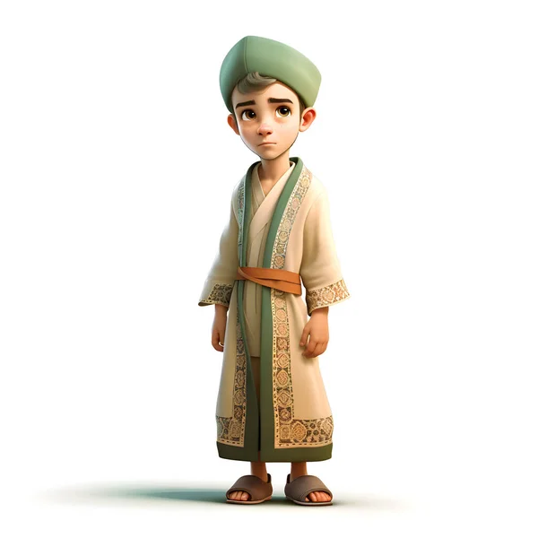 3D渲染一个身穿白底头巾的小男孩 — 图库照片