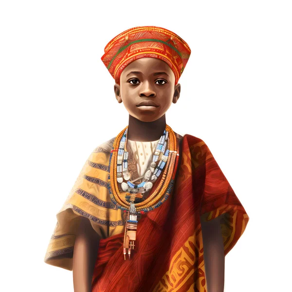 Retrato Uma Menina Africana Roupas Tradicionais Fundo Branco — Fotografia de Stock