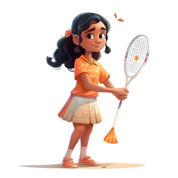 Holčička Hrající Badminton Kreslená Postava Vektorová Ilustrace — Stock fotografie