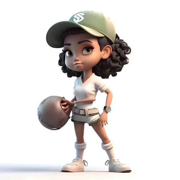 Render Cute Girl Con Gorra Béisbol Casco — Foto de Stock
