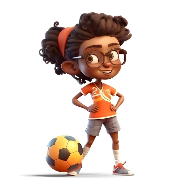 Render Little African American Girl Con Una Pelota Fútbol — Foto de Stock