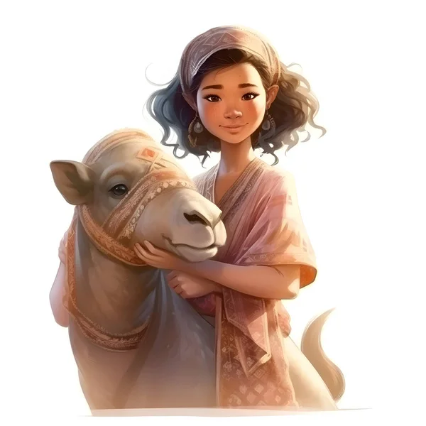 Beautiful Asian Girl Horse White Background — Stock Photo, Image