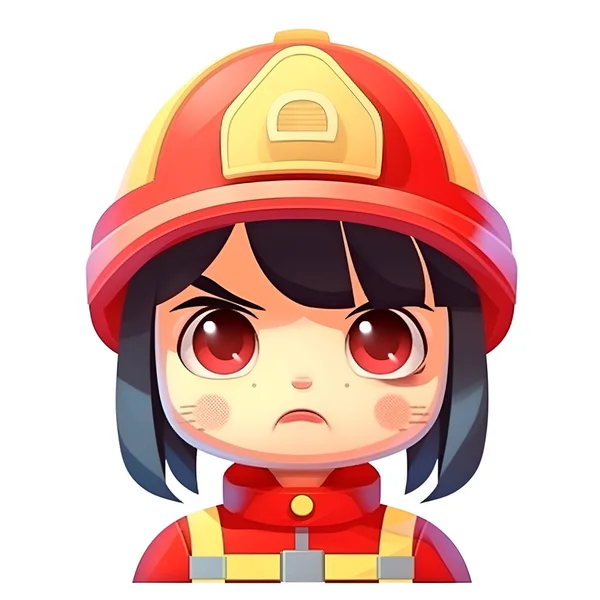 Illustration Cute Little Girl Firefighter Costume Sad Expression — Stock Photo, Image