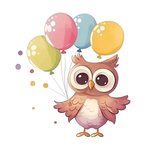 Stock image Cute cartoon owl with balloons. Vector illustration on white background.