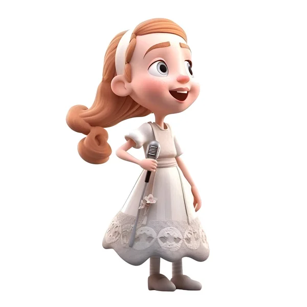 Illustration Cute Little Girl Long Hair White Dress — Stock Photo, Image
