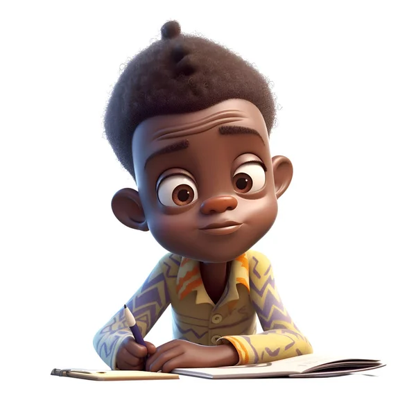 Render Liten Afroamerikansk Pojke Som Skriver Bok — Stockfoto