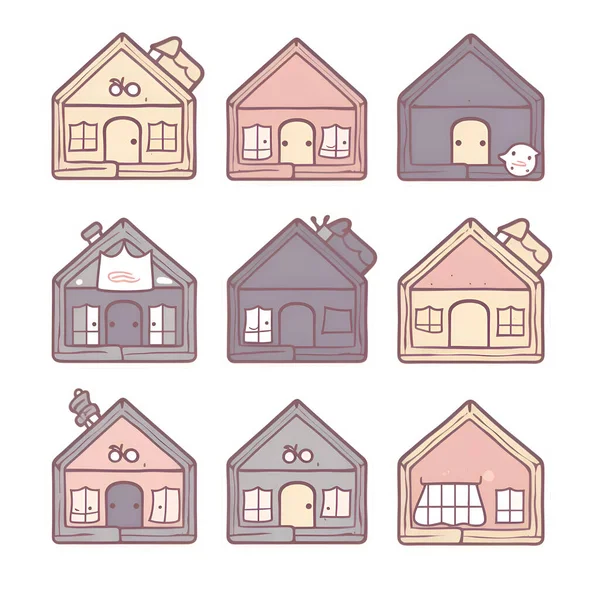 Set Cute Houses Vector Illustration Doodle Style — Stock Photo, Image