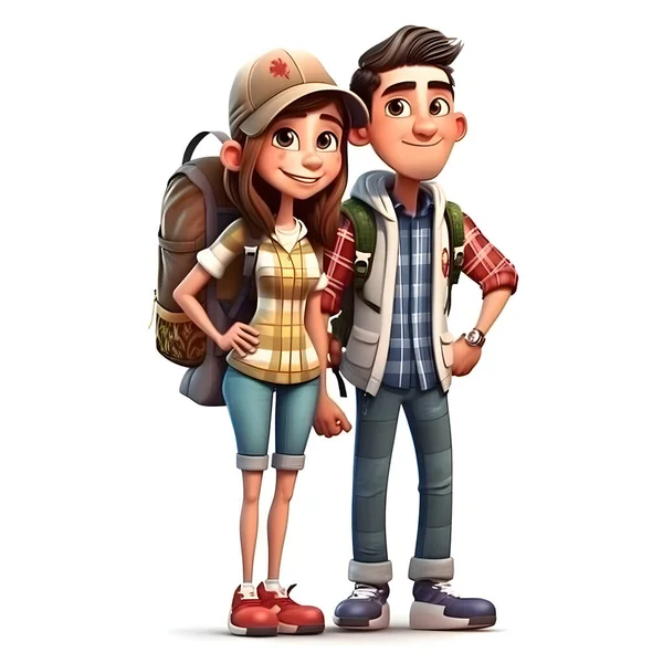 Illustration Young Backpacker Boy Girl Standing Together — Stock Photo, Image
