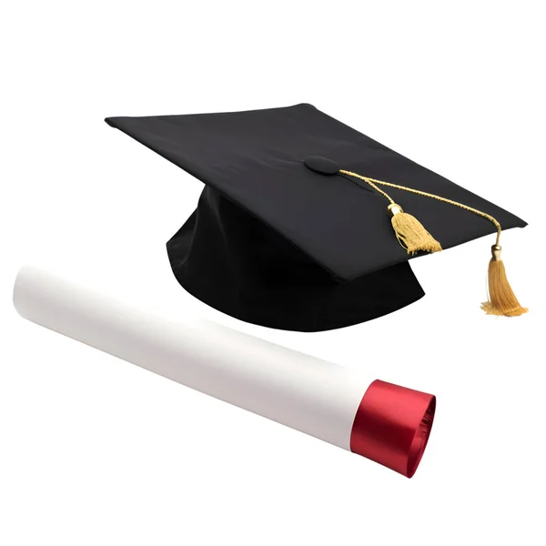 Czapka Dyplomowa Dyplom Izolowane Białym Tle Renderowanie — Zdjęcie stockowe