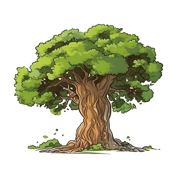 Árbol Grande Estilo Dibujos Animados Aislado Sobre Fondo Blanco Ilustración —  Fotos de Stock