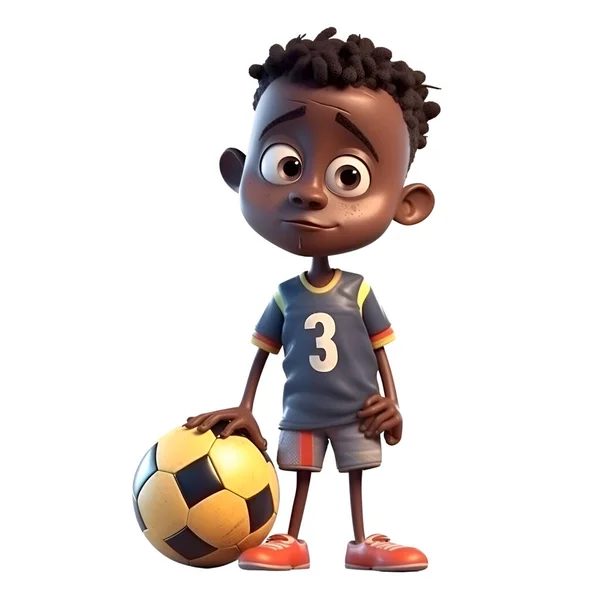Renderizado Niño Afroamericano Con Pelota Fútbol — Foto de Stock