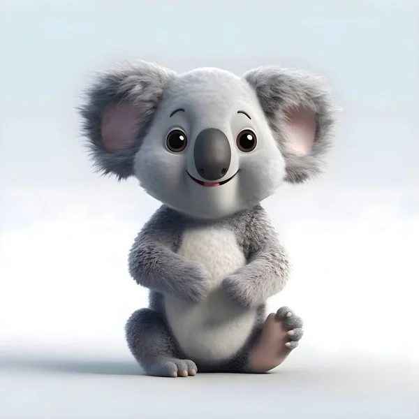 Lindo Koala Dibujos Animados Sentado Sobre Fondo Blanco Renderizar —  Fotos de Stock