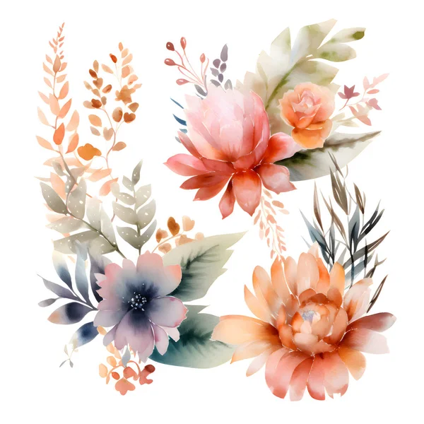 Flores Acuarela Ilustración Colores Suaves Hecho Mano —  Fotos de Stock