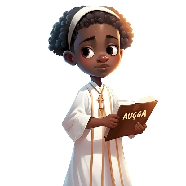Render Little African Girl Bible Isolated White Background — Stock Photo, Image