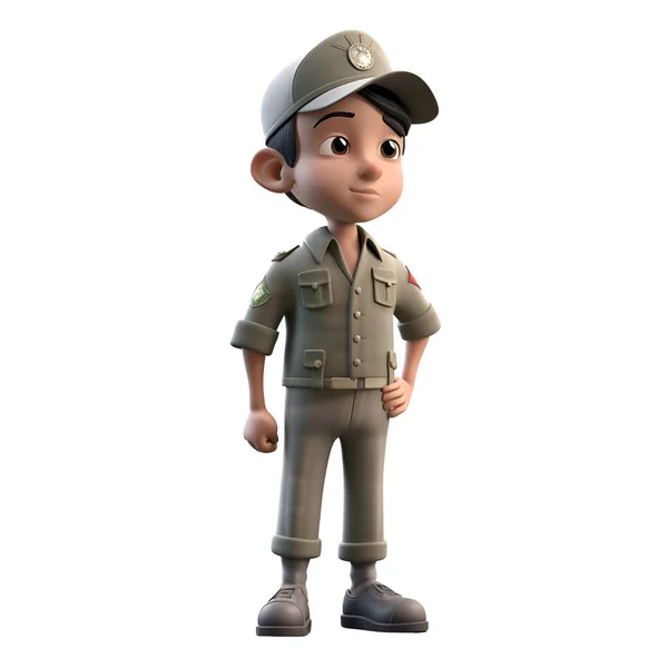 Render Bambino Con Cappello Dell Esercito Uniforme Verde — Foto Stock