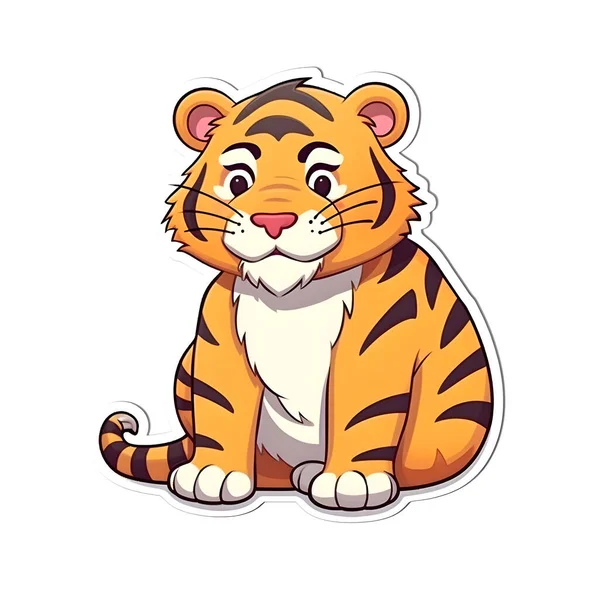 Bonito Tigre Dos Desenhos Animados Sentado Olhando Para Câmera Ilustração — Fotografia de Stock