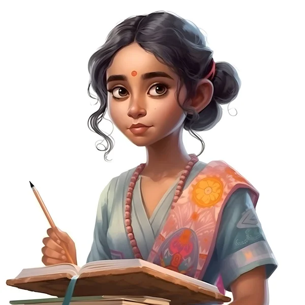 Ilustrace Krásné Mladé Asijské Dívky Čtení Knihy — Stock fotografie