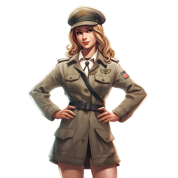 Sexy Blondýnka Vojenské Uniformě Izolováno Bílém Pozadí — Stock fotografie