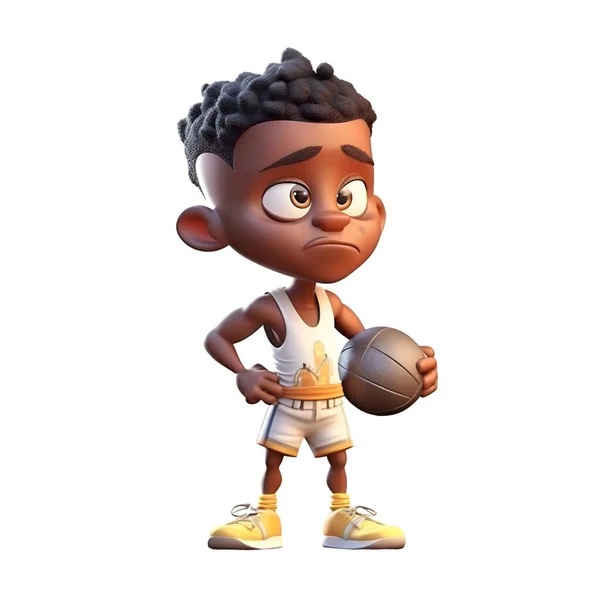 Render Afrykańskiego Amerykańskiego Chłopca Koszykówką — Zdjęcie stockowe