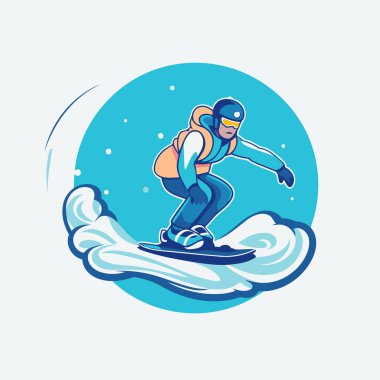 Snowboardcu. Snowboard sporcusu iş başında. vektör illüstrasyonu.