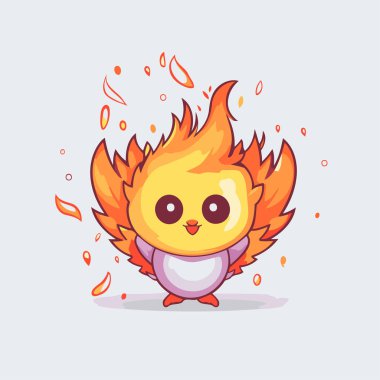 Sevimli çizgi film alevli tavuğu. Vektör illüstrasyonu beyaz arkaplanda izole edildi.