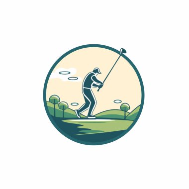 Golf kulübü logosu. Golf oynayan bir golf oyuncusunun vektör illüstrasyonu.