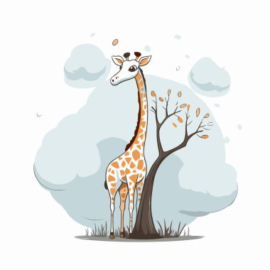 Ağaçtaki zürafa. Şirin çizgi film vektör illüstrasyonu.