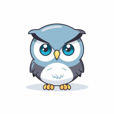 Baykuş çizgi film karakteri tasarımı. Şirin ve komik vektör çizimi.