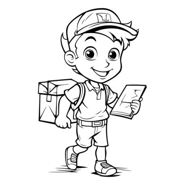 Kutuları olan çizgi film dağıtım elemanı. Boyama kitabı için Vektör illüstrasyonu.