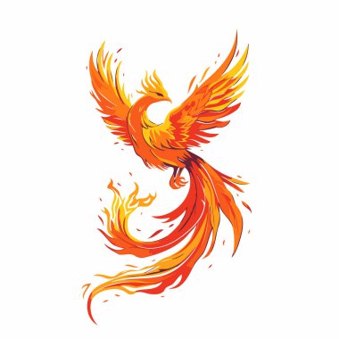 Ateş şeklinde kanatları olan uçan bir kuşun vektör çizimi