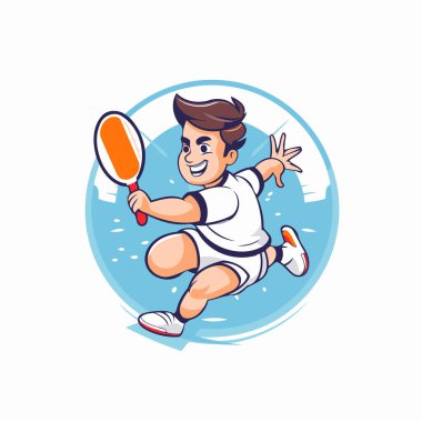 Raket ve top karikatür vektör çizim grafik tasarımı ile Badminton oynatıcı
