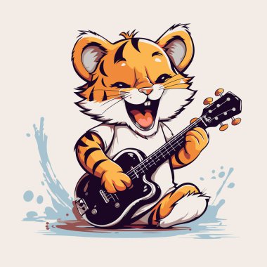 Kaplan gitar çalıp şarkı söylüyor. Vektör çizimi. eps10