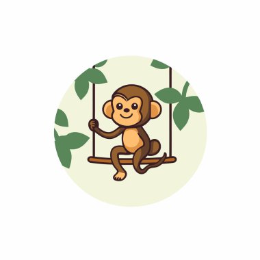 Salıncakta oturan şirin maymun. Çizgi film tarzında vektör illüstrasyonu