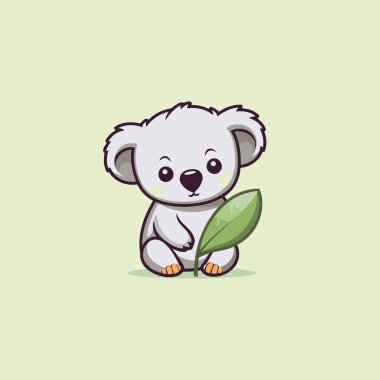 Yeşil yapraklı şirin koala. Vektör çizimi. Çizgi film biçimi.