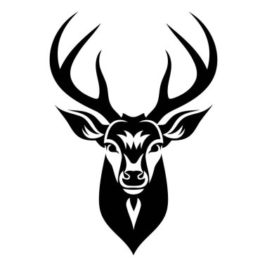 Geyik kafası dövmesi. Beyaz arkaplanda siyah beyaz çizimler izole edildi