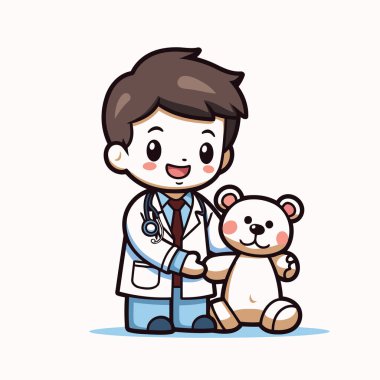 Oyuncak ayı çizgi film karakter çizimi tasarımı ile veteriner.