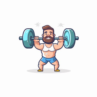 Fitness elemanı, beyaz arka planda halterli vektör illüstrasyonunu kaldırıyor