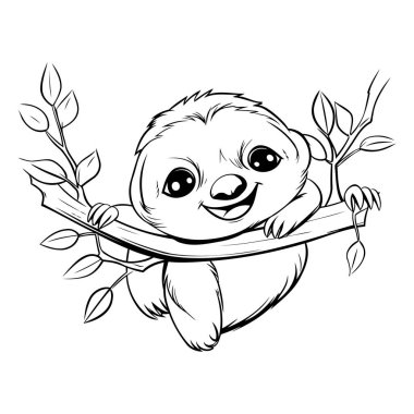 Ağaç dalındaki şirin çizgi film tembelliği. Vektör illüstrasyonu.