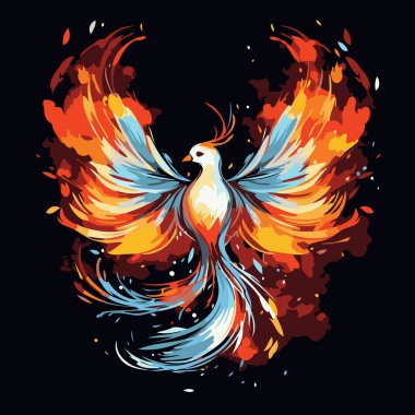 Ateşin renklerinde uçan bir kuşun vektör çizimi.
