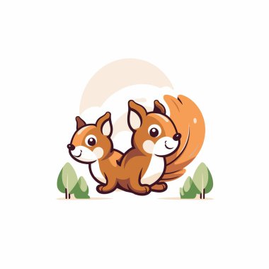 Grafik ve web tasarımınız için beyaz arkaplanda şirin sincap çizgi film vektörü illüstrasyonu