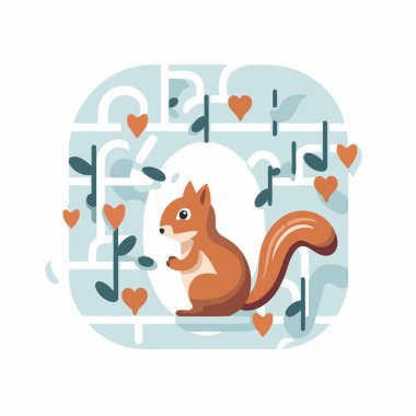 Sevimli aşık sincap. Çizgi film tarzında vektör illüstrasyonu.